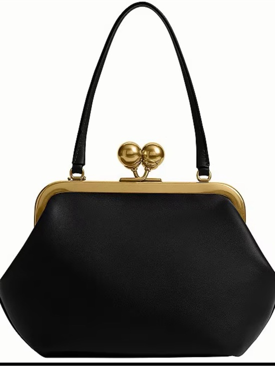 Coach Handbags - Coach Black Leather Kiss-Lock 16 Crossbody with Gold Frame